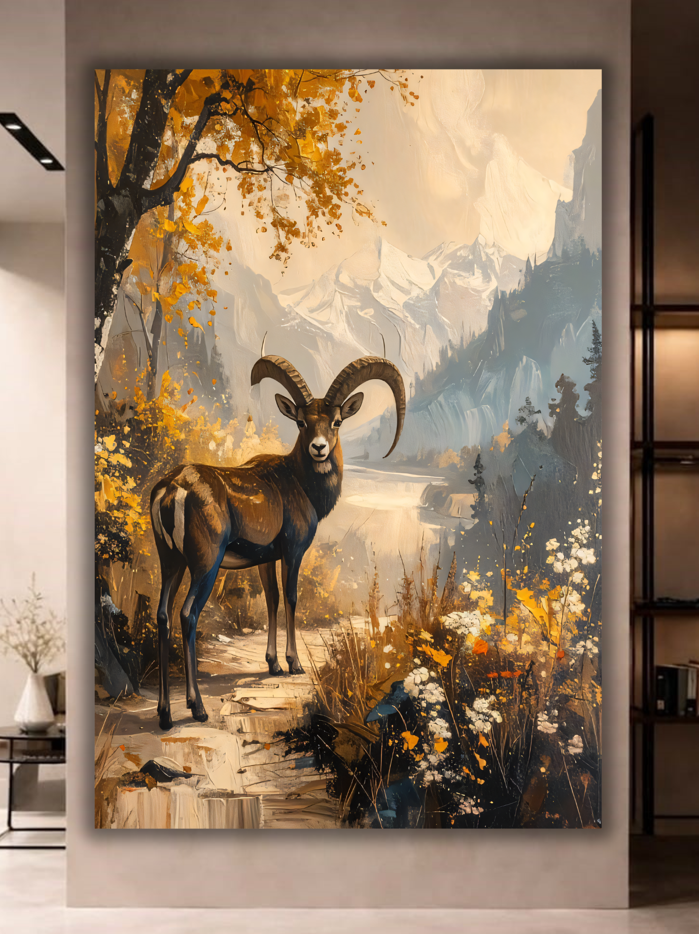 Summit Majesty: Impressionist Ibex Mountain Landscape Canvas Art Print