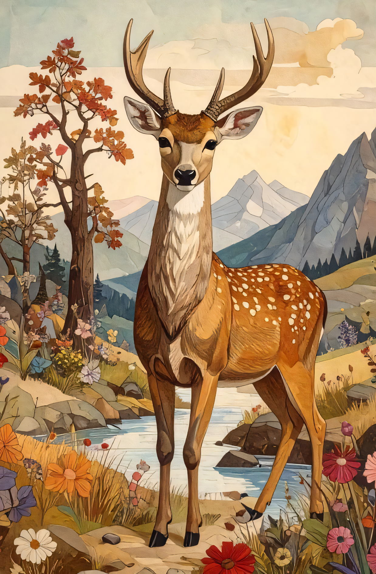 Forest Guardian: Layered Papercraft-Style Deer Canvas Art Print