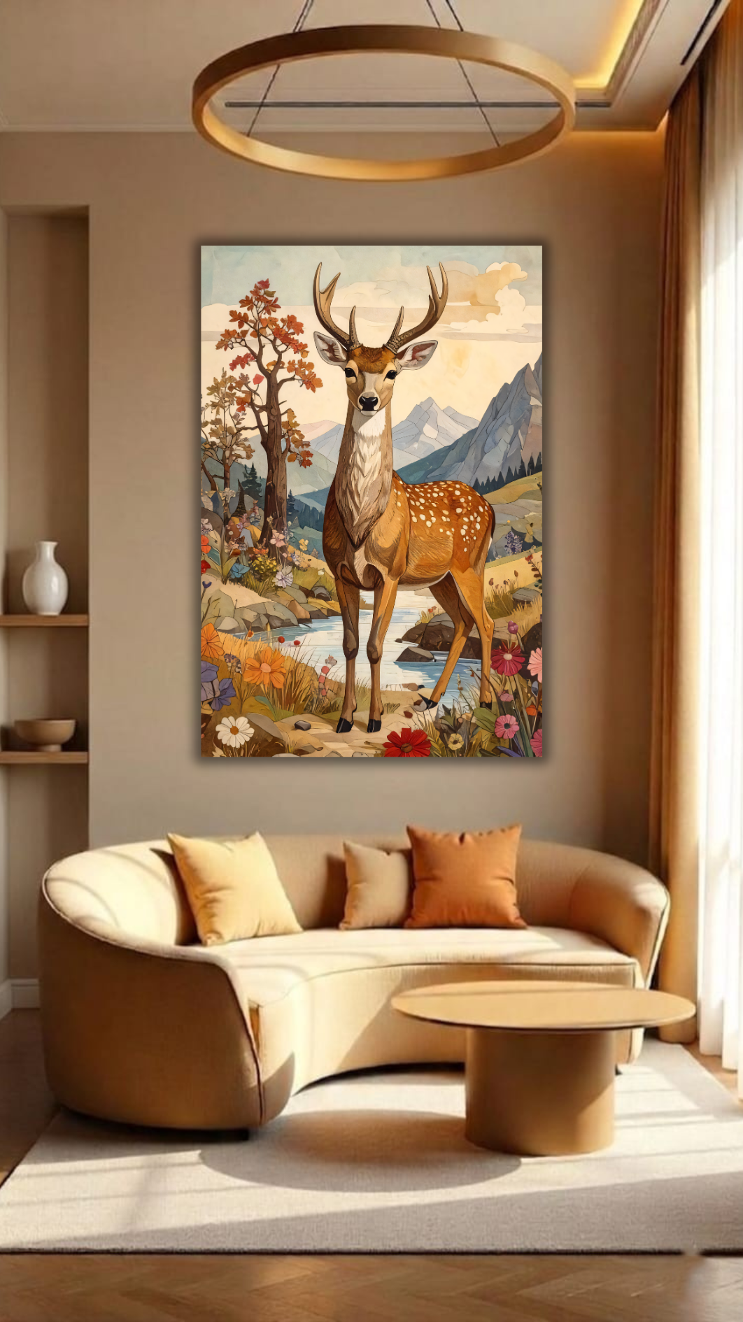 Forest Guardian: Layered Papercraft-Style Deer Canvas Art Print