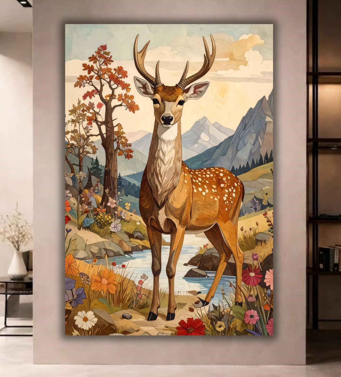 Forest Guardian: Layered Papercraft-Style Deer Canvas Art Print