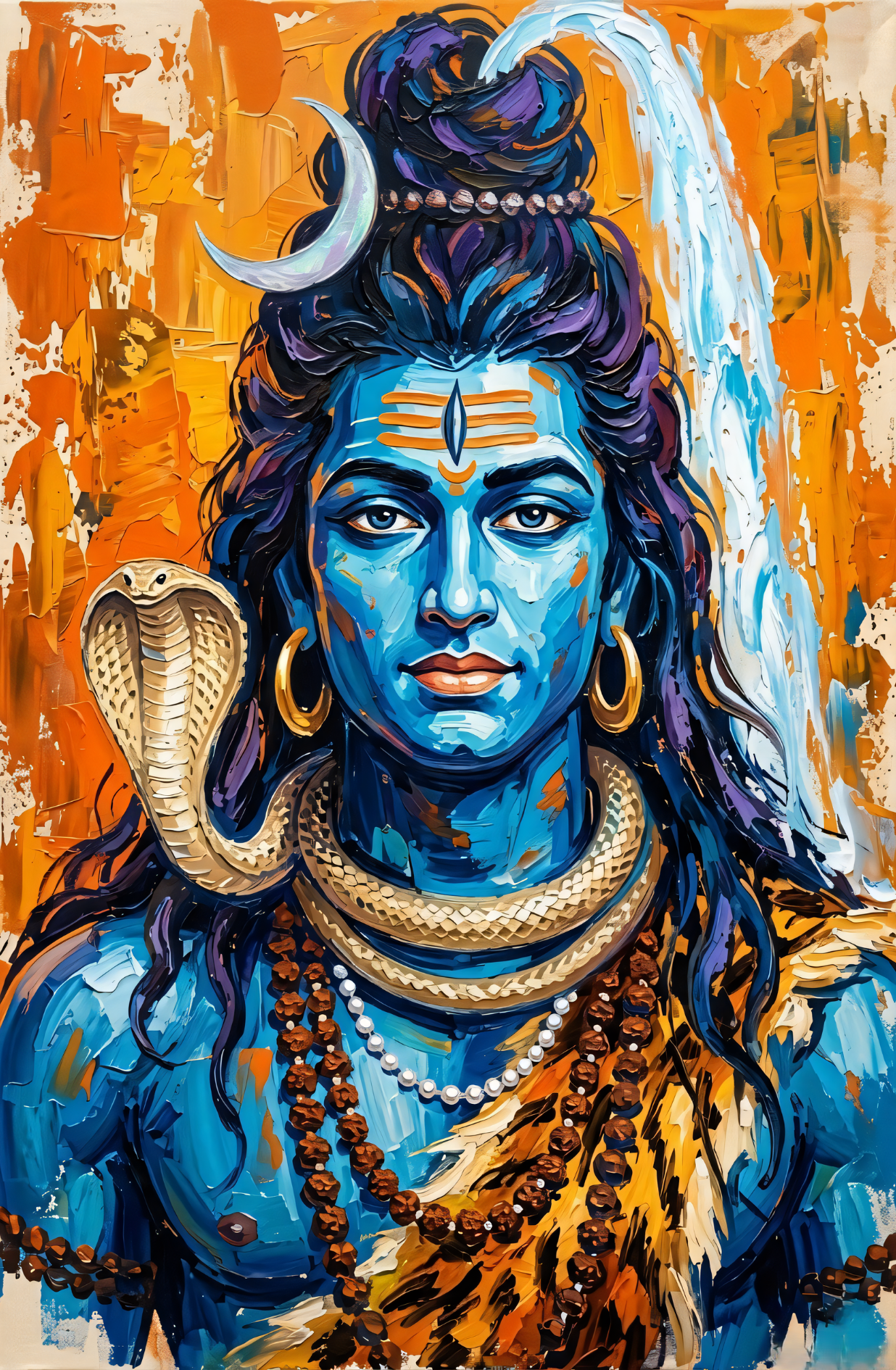 Cosmic Devotion: Impressionist Lord Shiva Textured Canvas Art Print