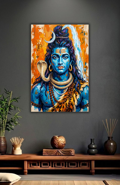 Cosmic Devotion: Impressionist Lord Shiva Textured Canvas Art Print
