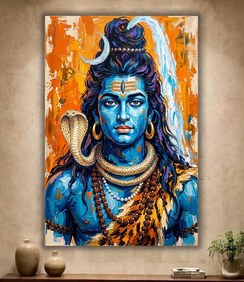 Cosmic Devotion: Impressionist Lord Shiva Textured Canvas Art Print