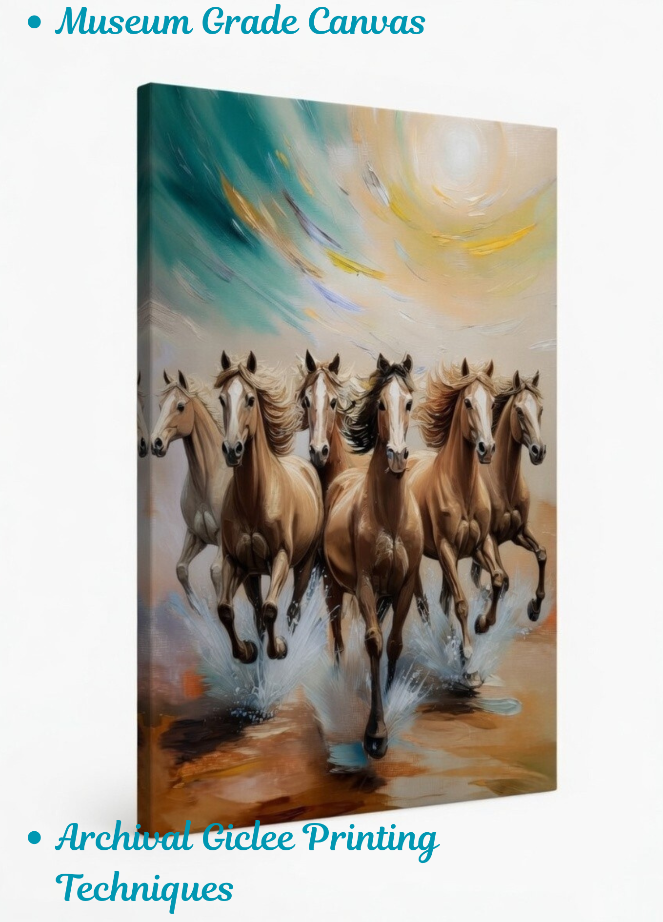 Golden Stampede: Impasto Expressionist Horses Canvas Art Print