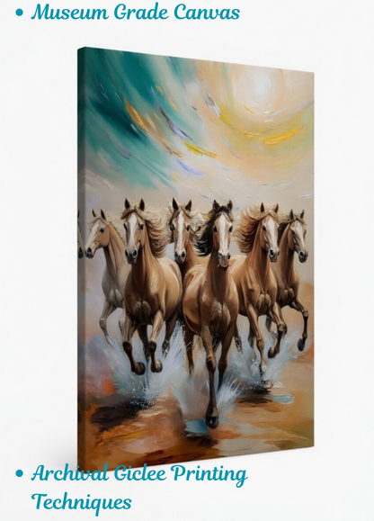 Golden Stampede: Impasto Expressionist Horses Canvas Art Print