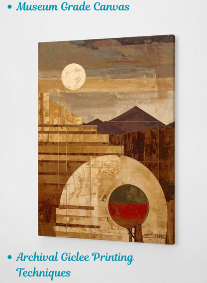 Desert Solitude: Mid-Century Geometric Abstract Landscape Canvas Print