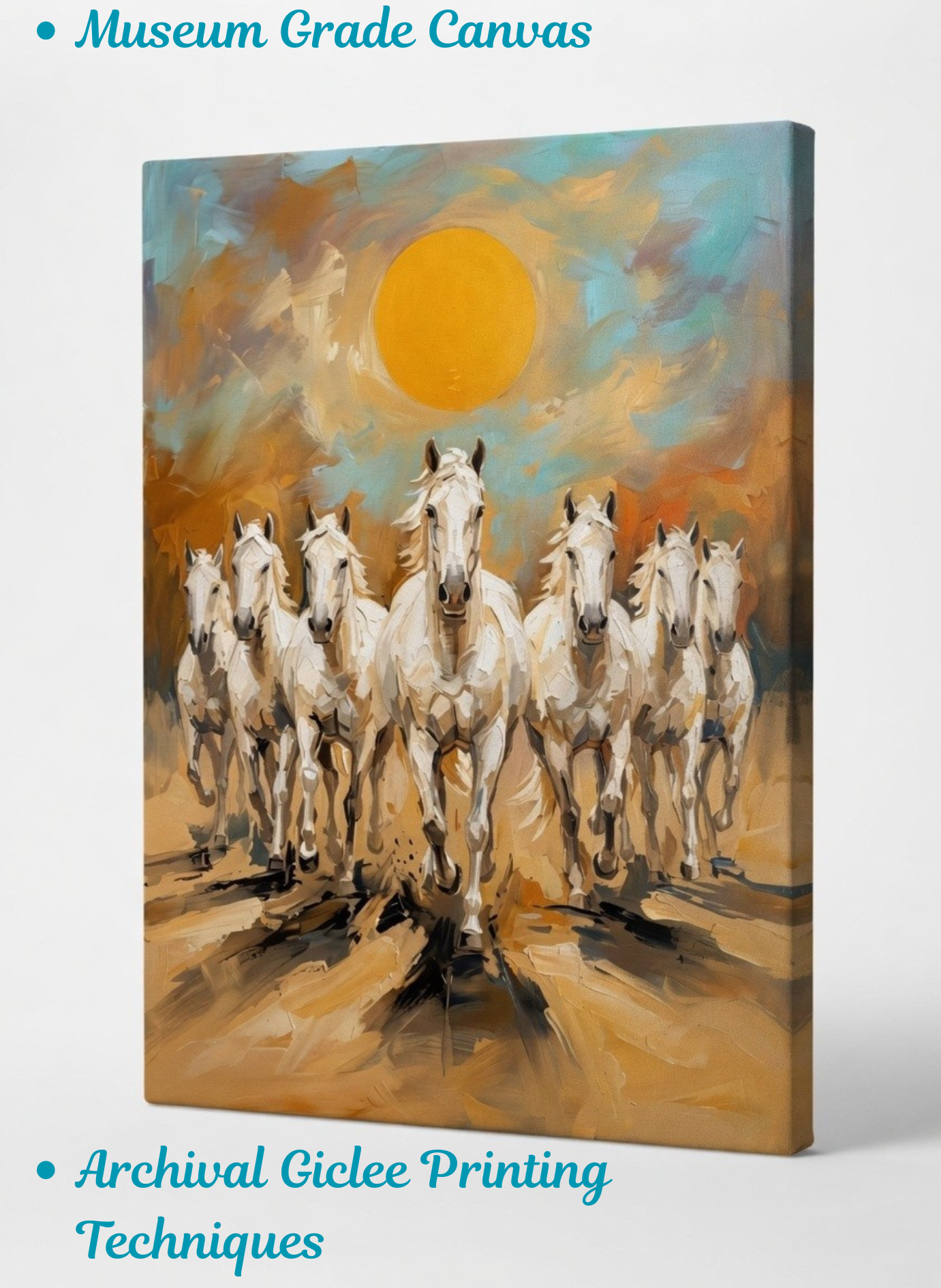 Sunlit Gallop: Expressionist White Horses Canvas Art Print