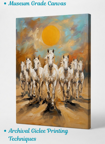 Sunlit Gallop: Expressionist White Horses Canvas Art Print