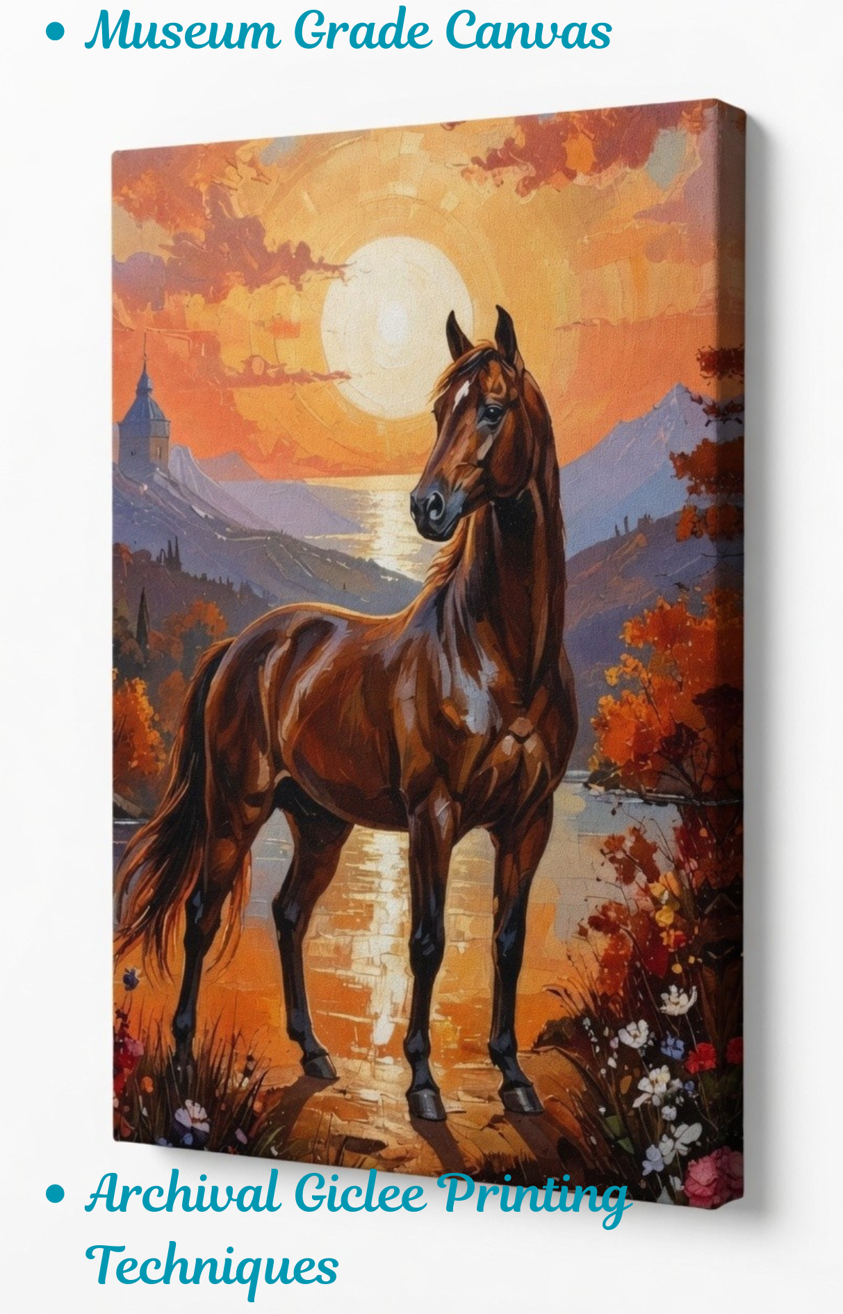 Regal Sentinel: Impressionist Bay Horse Autumn Landscape Canvas Print
