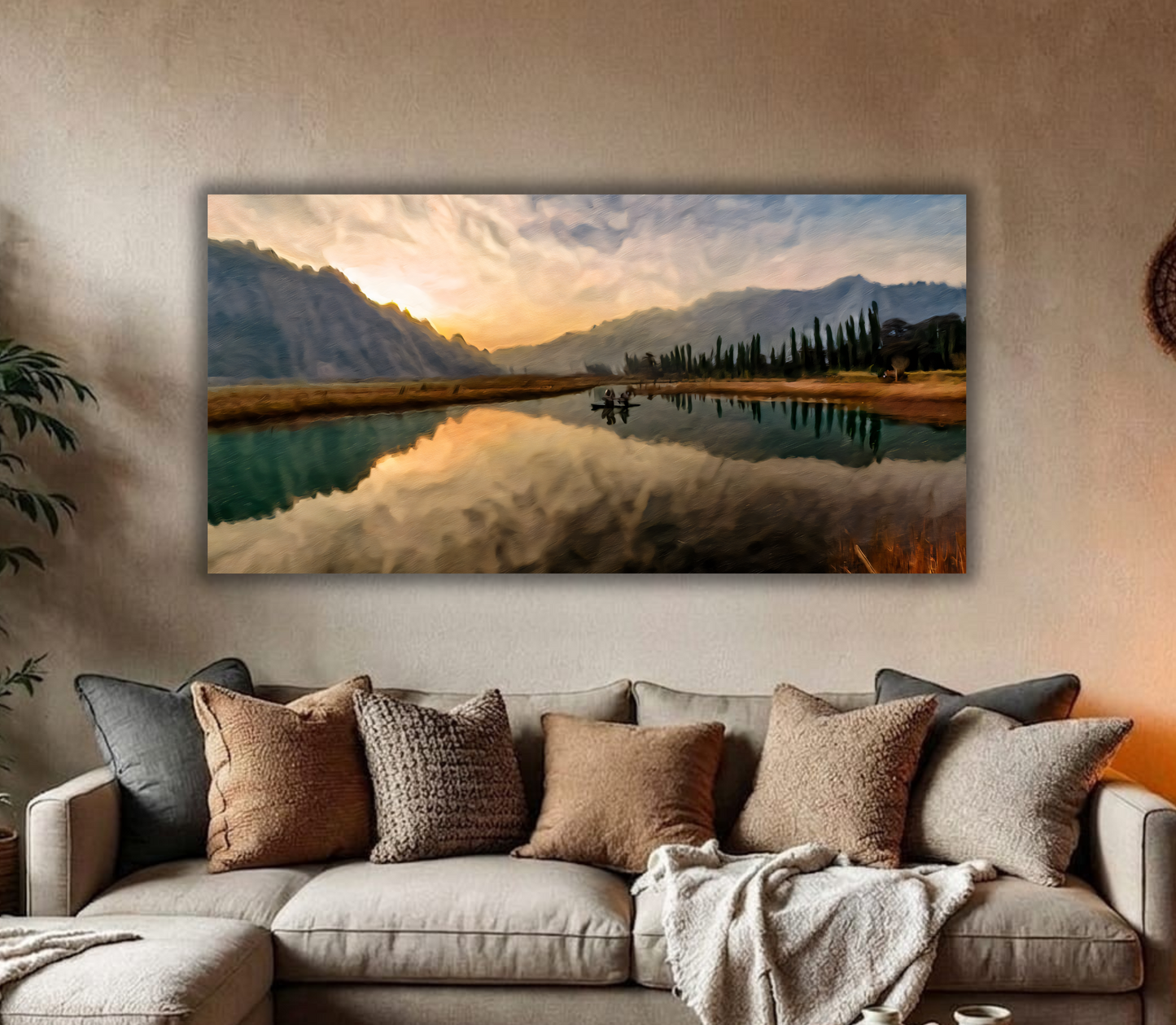 Evening Solitude: Post-Impressionist Mountain River Panoramic Canvas Print