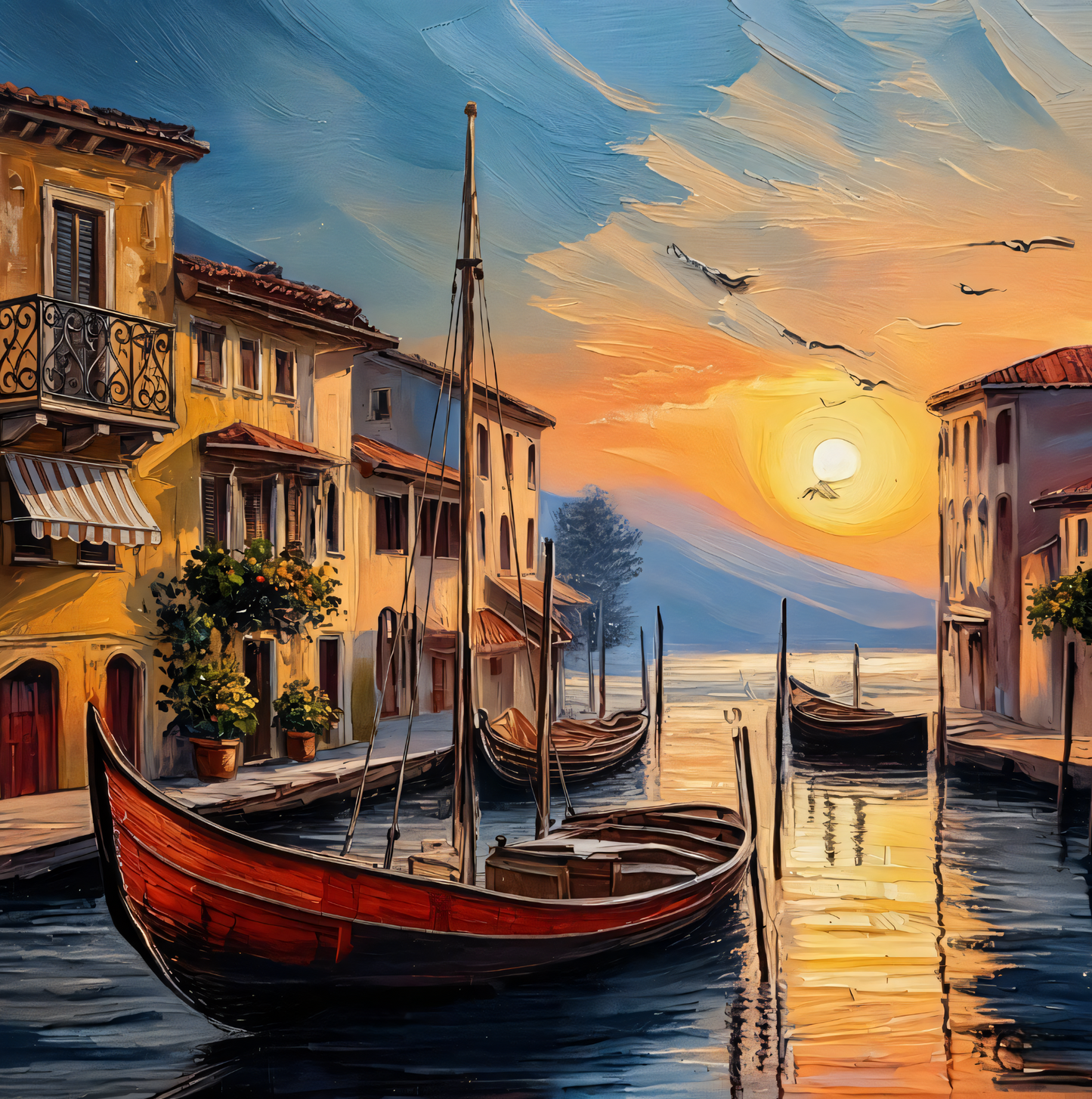 Venetian Twilight: Impressionist Venice Canal and Gondola Canvas Art Print