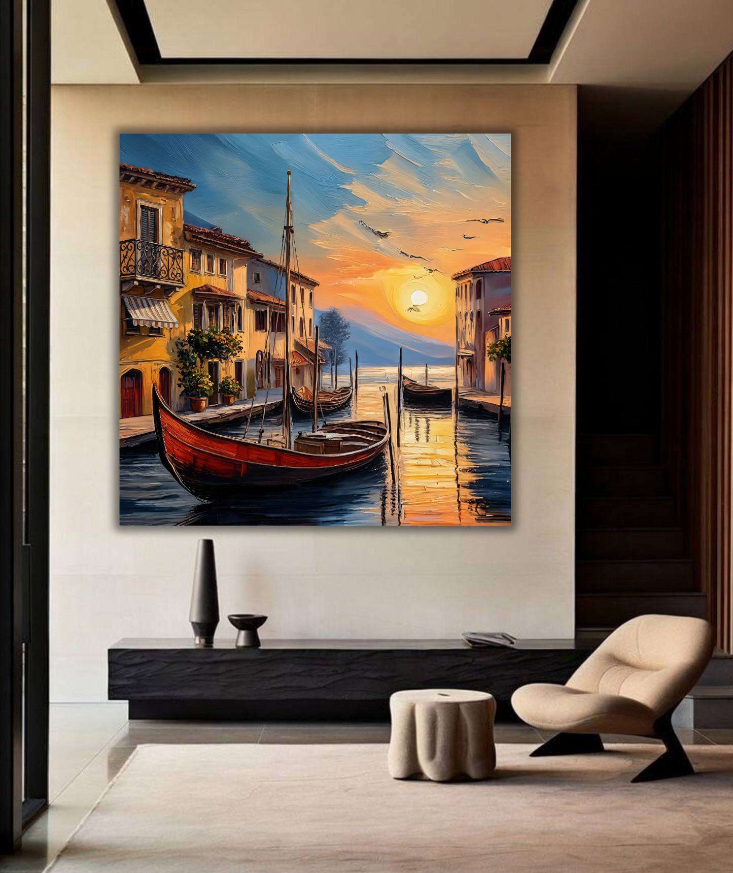 Venetian Twilight: Impressionist Venice Canal and Gondola Canvas Art Print