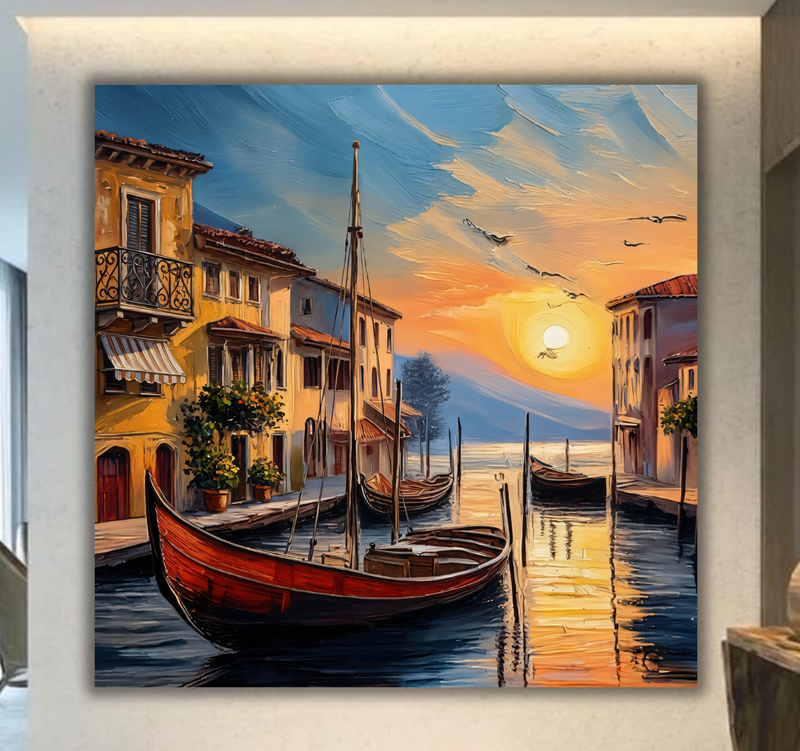 Venetian Twilight: Impressionist Venice Canal and Gondola Canvas Art Print