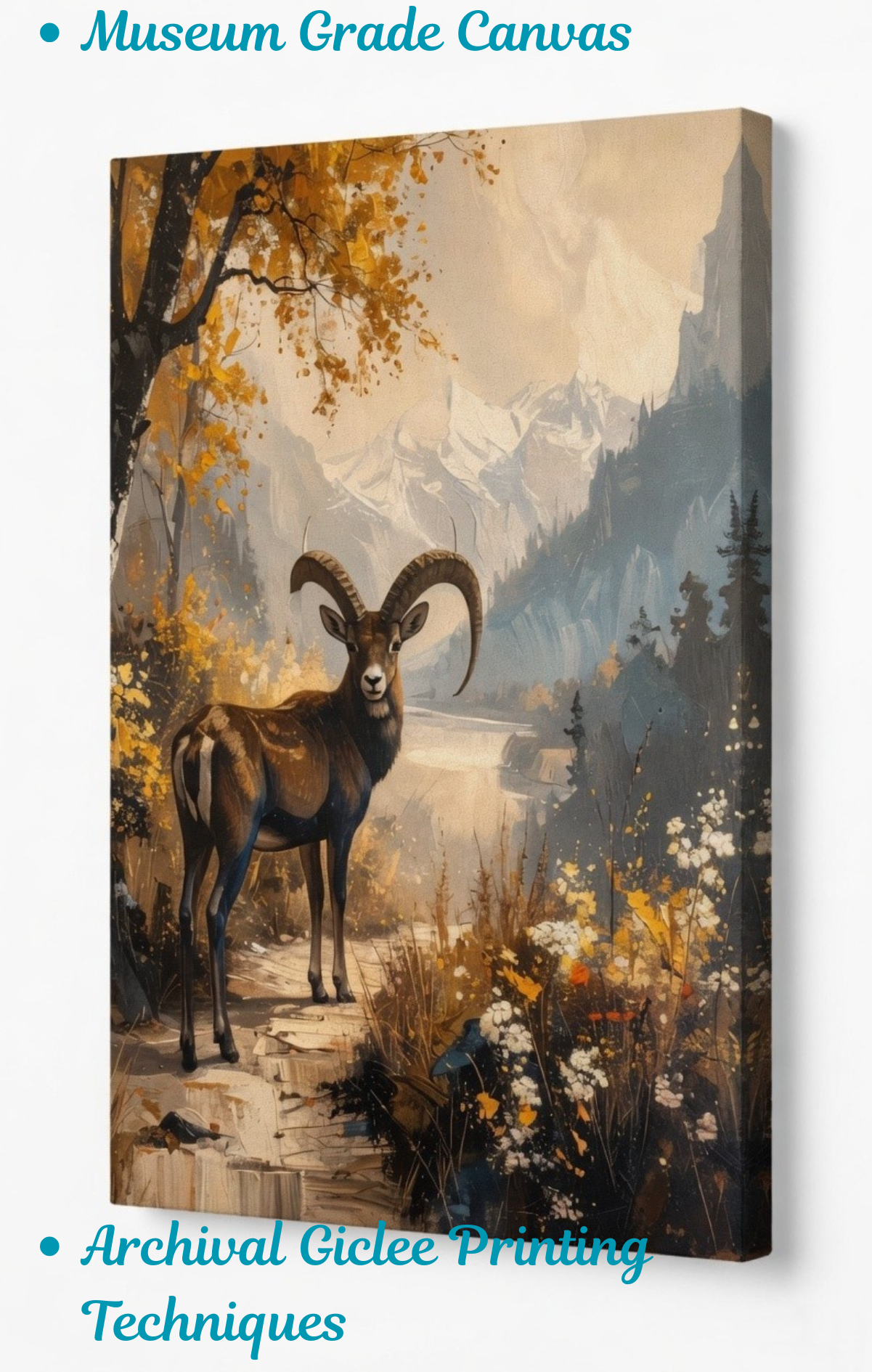 Summit Majesty: Impressionist Ibex Mountain Landscape Canvas Art Print