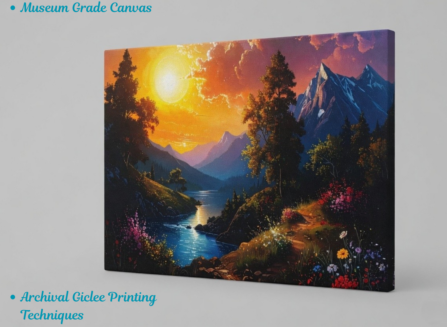 Eternal Sunset: Vibrant Impressionist Alpine Valley Canvas Art Print