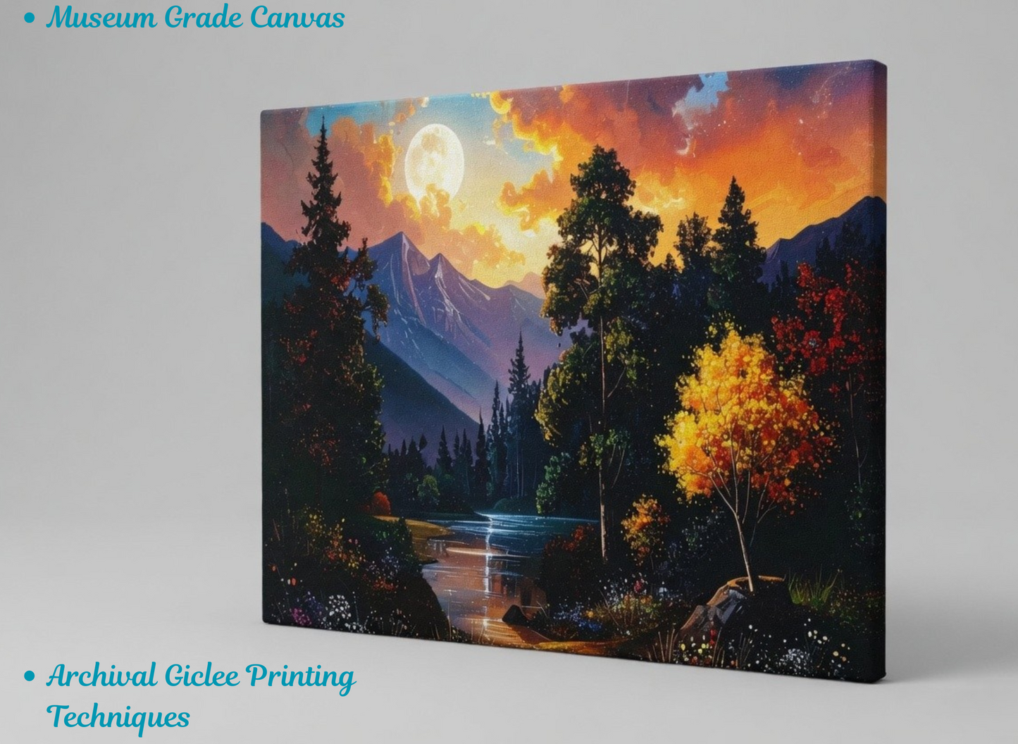 Harvest Moon Rising: Impressionist Alpine Forest Canvas Art Print