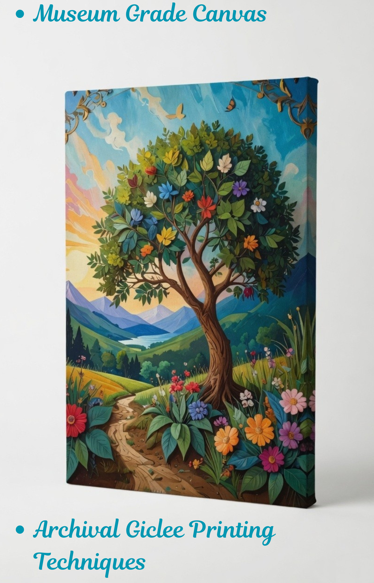 The Whimsical Tree of Life: Layered Papercraft-Style Landscape Canvas Print