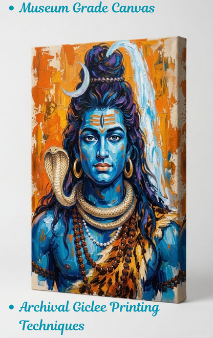 Cosmic Devotion: Impressionist Lord Shiva Textured Canvas Art Print