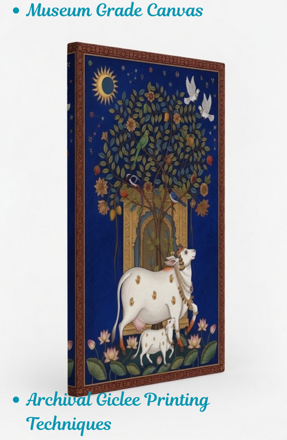 Sacred Abundance: Traditional Pichwai Cow and Calf Canvas Art Print