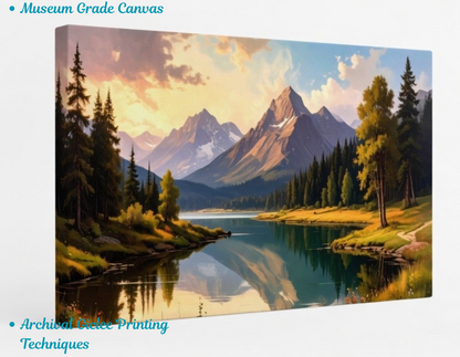 Mountain Mirror: Impressionist Alpine Lake Panoramic Canvas Art Print