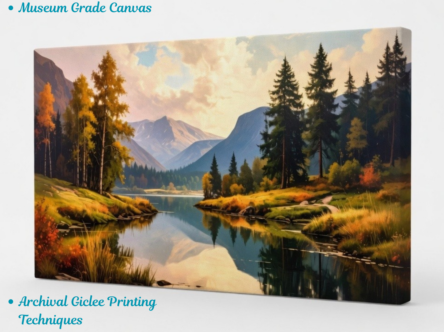 Autumn Transition: Impressionist Alpine Lake Panoramic Canvas Art Print