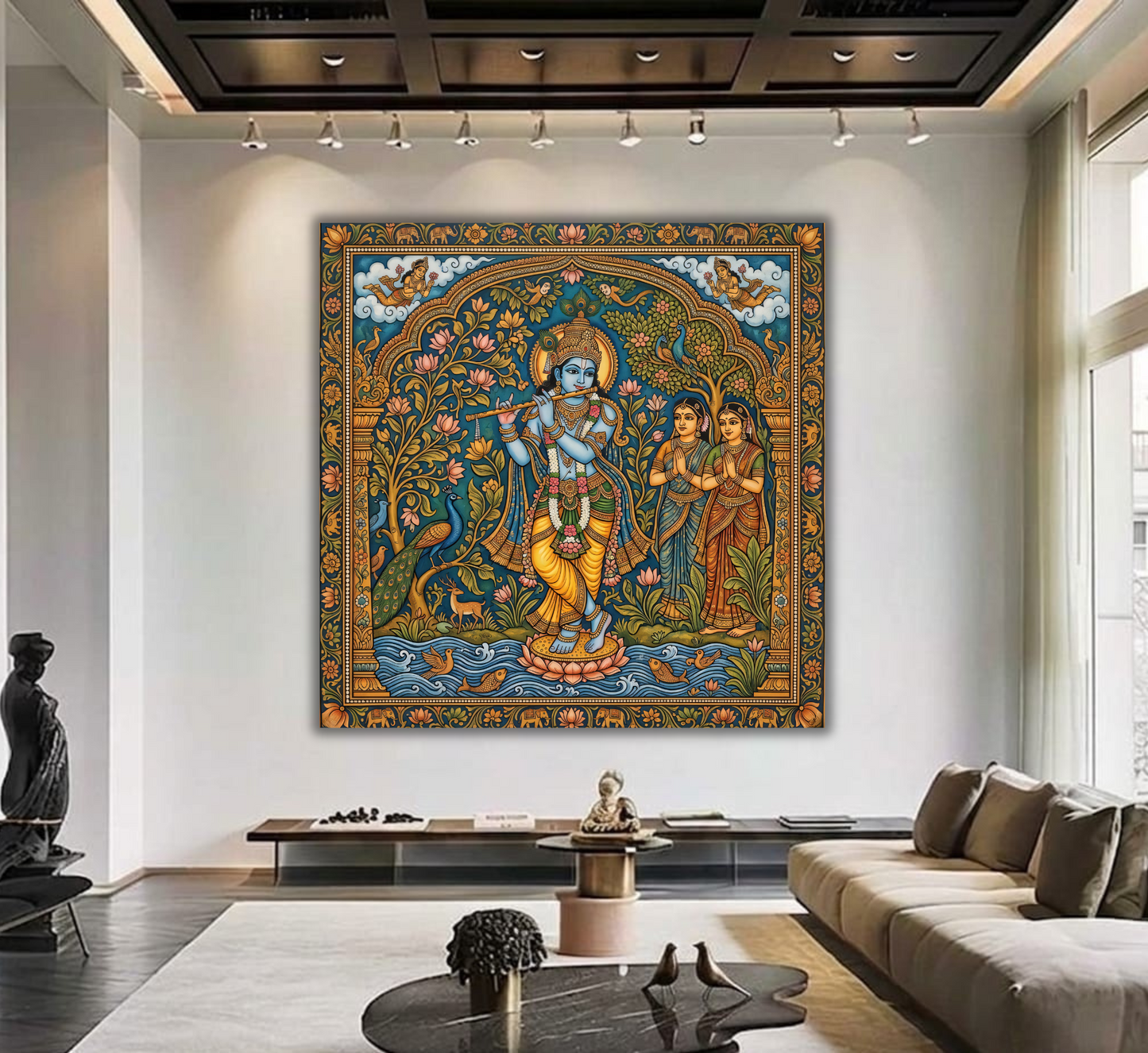 Divine Melody: Traditional Lord Krishna and Gopis Canvas Art Print