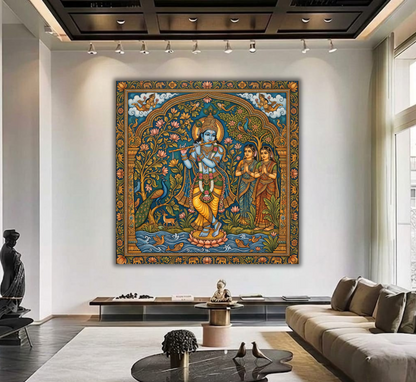 Divine Melody: Traditional Lord Krishna and Gopis Canvas Art Print