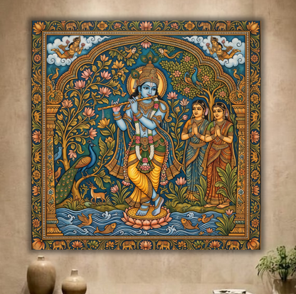 Divine Melody: Traditional Lord Krishna and Gopis Canvas Art Print