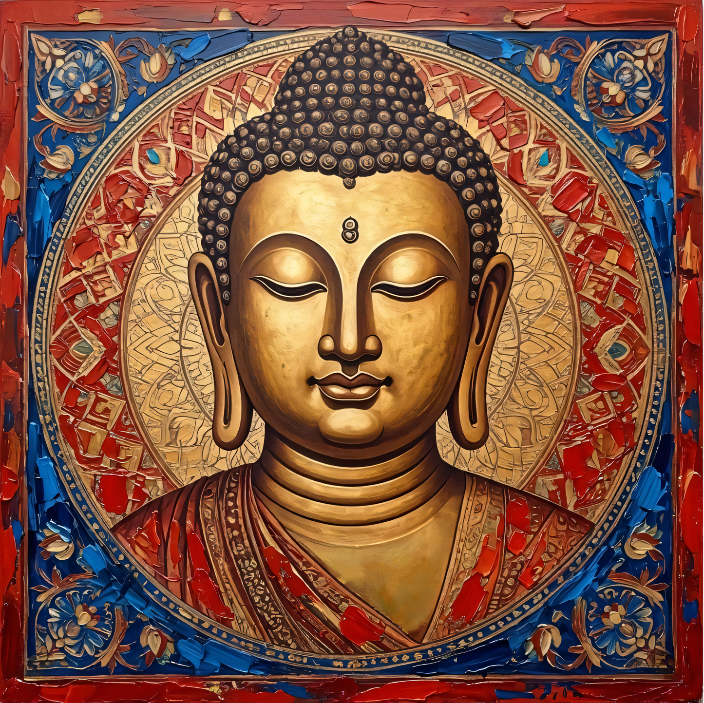 Golden Serenity: Intricate Meditative Buddha Face Canvas Art Print