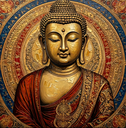 Antique Zen: Traditional Half-Body Buddha Mandala Wall Art