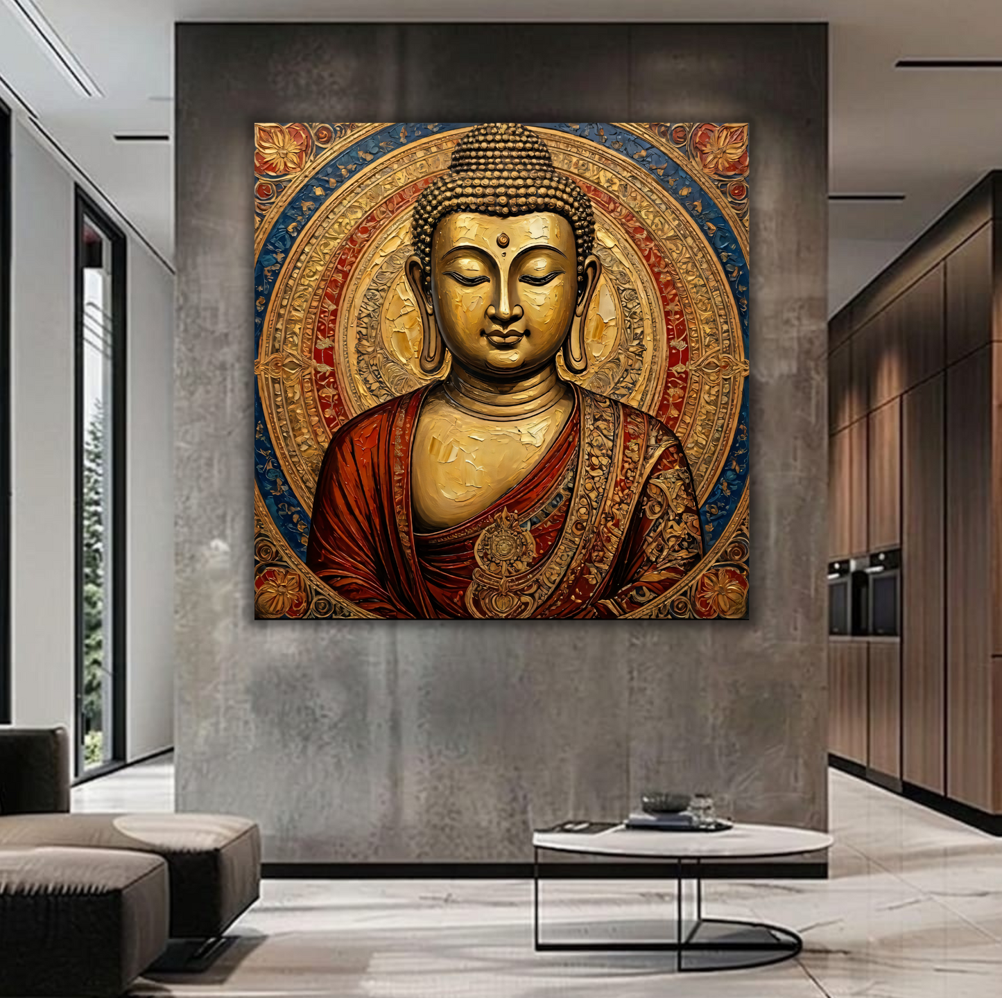 Antique Zen: Traditional Half-Body Buddha Mandala Wall Art