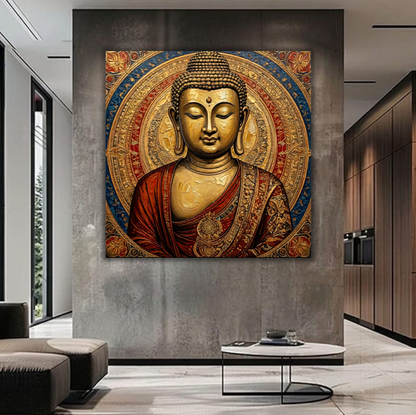 Antique Zen: Traditional Half-Body Buddha Mandala Wall Art