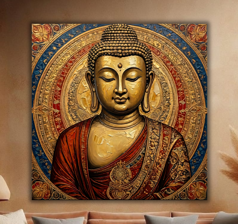 Antique Zen: Traditional Half-Body Buddha Mandala Wall Art