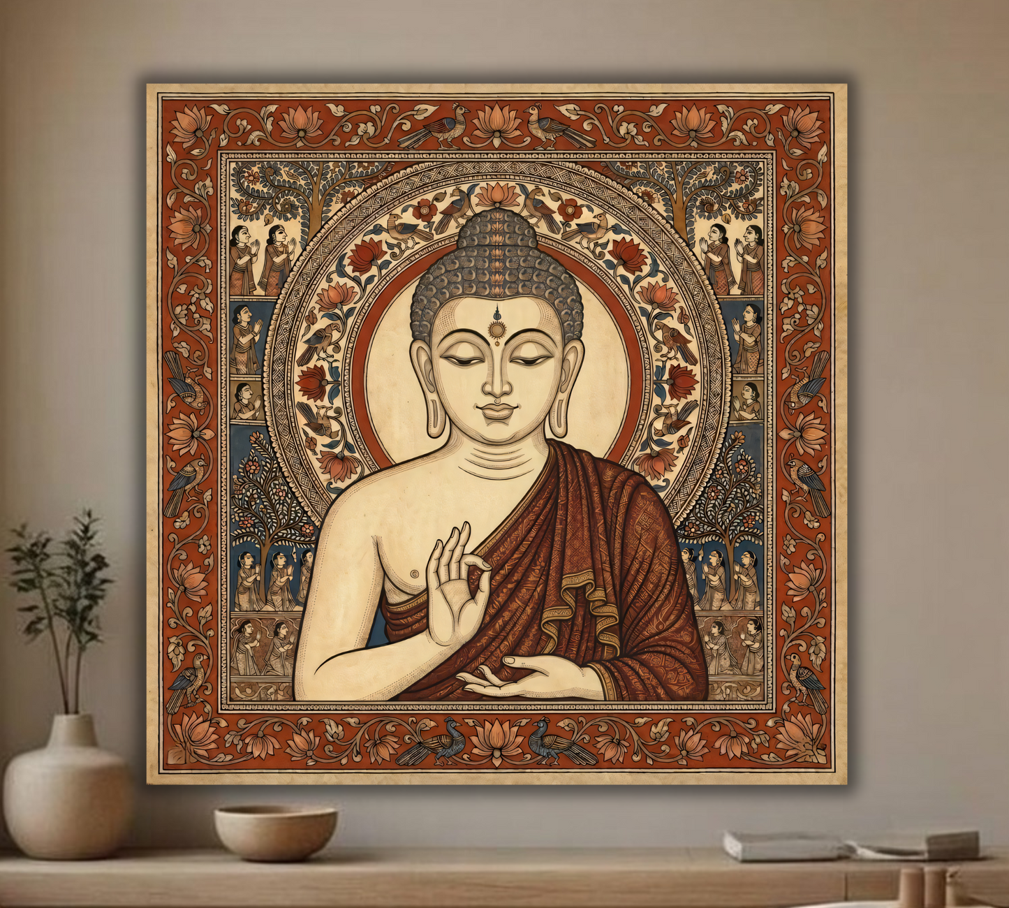 Vitarka Mudra: Traditional Heritage Style Buddha Canvas Art Print