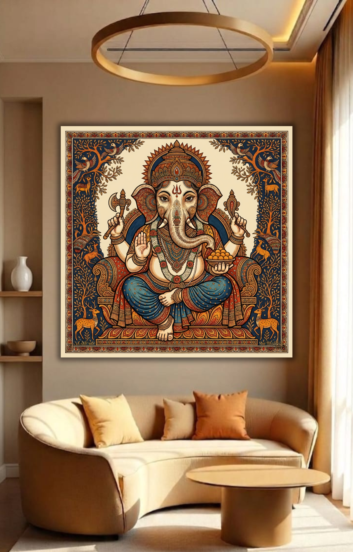 Wisdom of the Forest: Heritage Style Detailed Ganesha Folk Art Canvas Print
