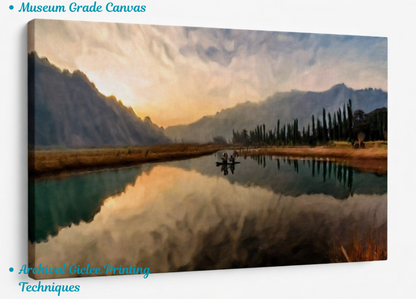 Evening Solitude: Post-Impressionist Mountain River Panoramic Canvas Print