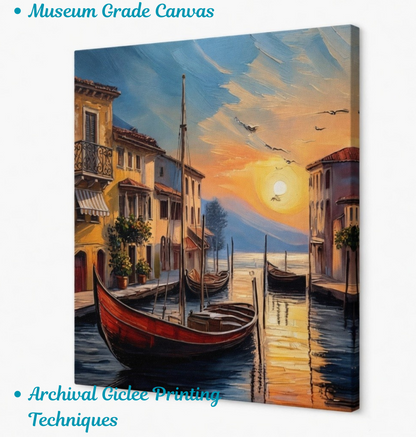 Venetian Twilight: Impressionist Venice Canal and Gondola Canvas Art Print