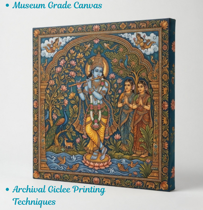 Divine Melody: Traditional Lord Krishna and Gopis Canvas Art Print