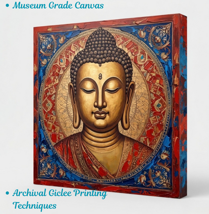 Golden Serenity: Intricate Meditative Buddha Face Canvas Art Print