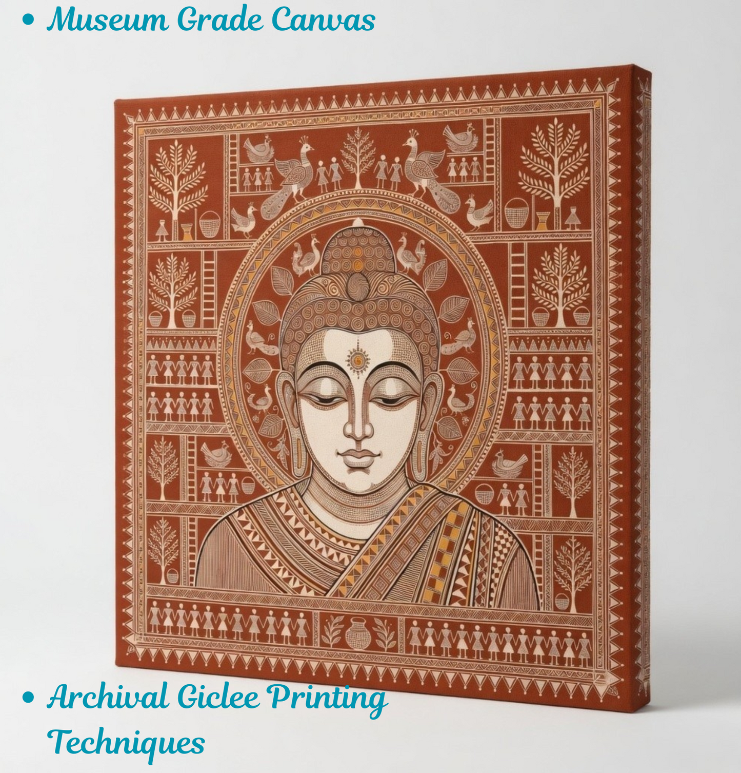 Tribal Serenity: Warli-Inspired Traditional Buddha Canvas Art Print