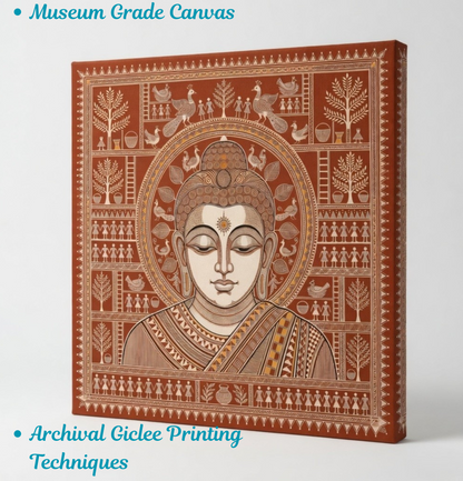 Tribal Serenity: Warli-Inspired Traditional Buddha Canvas Art Print