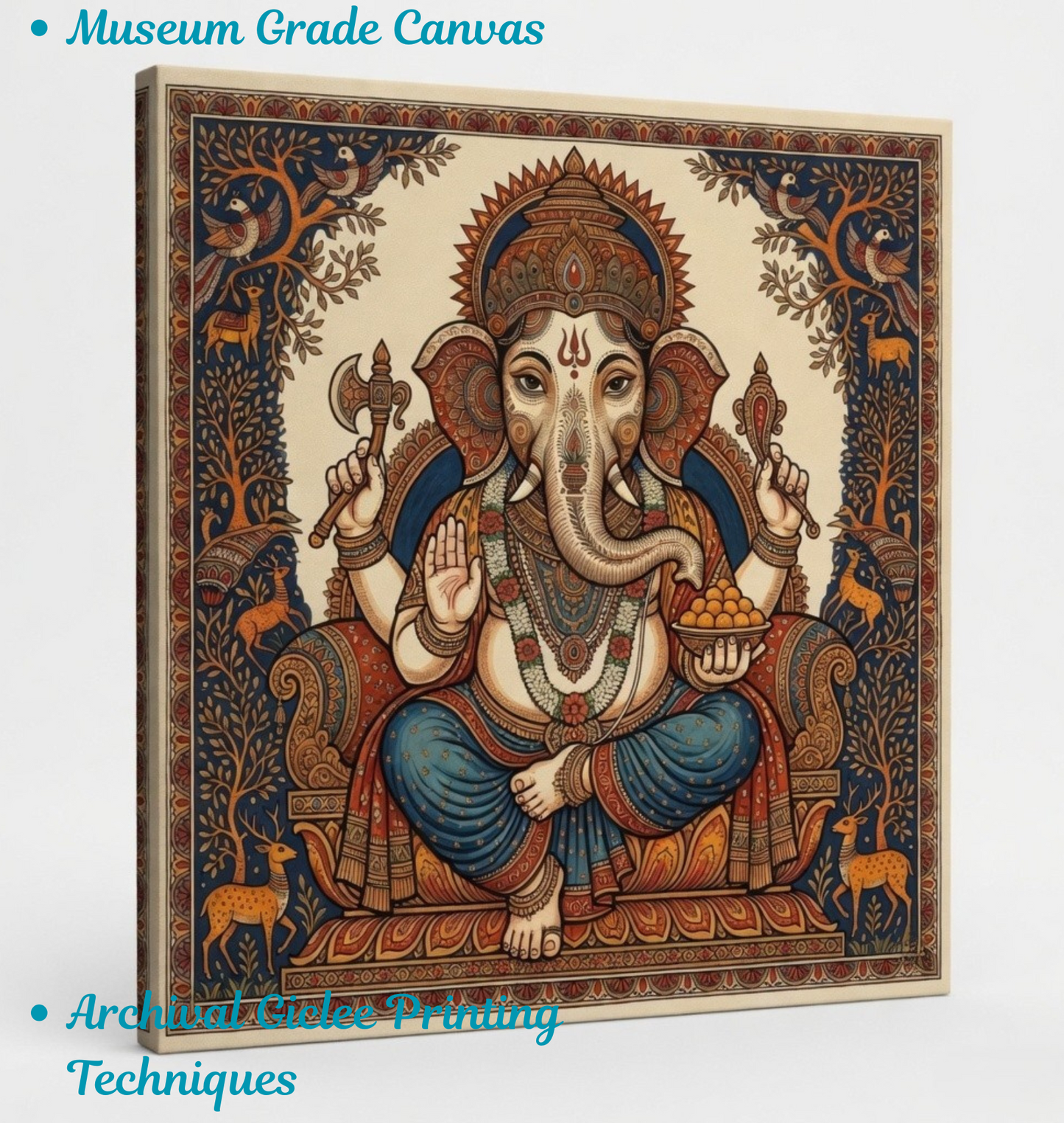 Wisdom of the Forest: Heritage Style Detailed Ganesha Folk Art Canvas Print