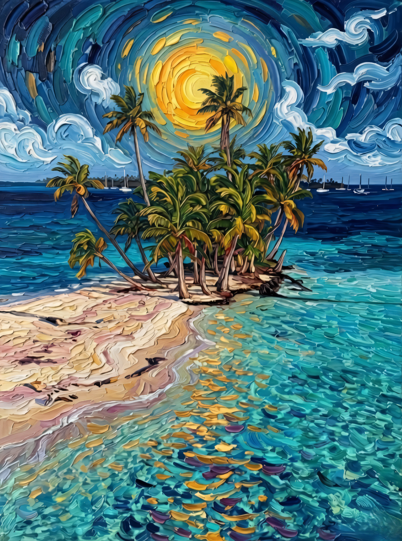 Tropical Starry Night: Van Gogh-Inspired Island Canvas Art Print