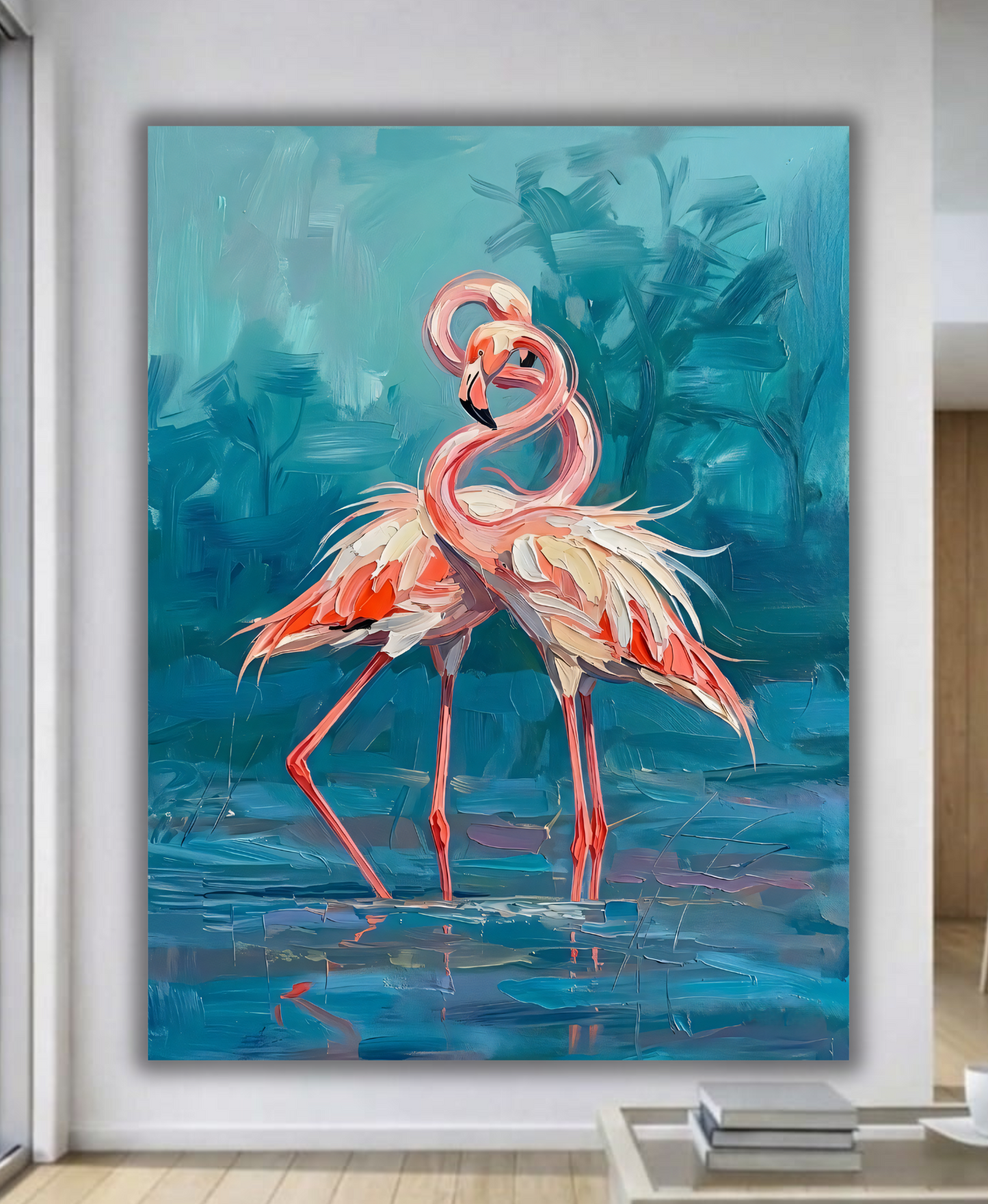 Flamingo Romance: Expressionist Pink Flamingo Couple Canvas Art Print