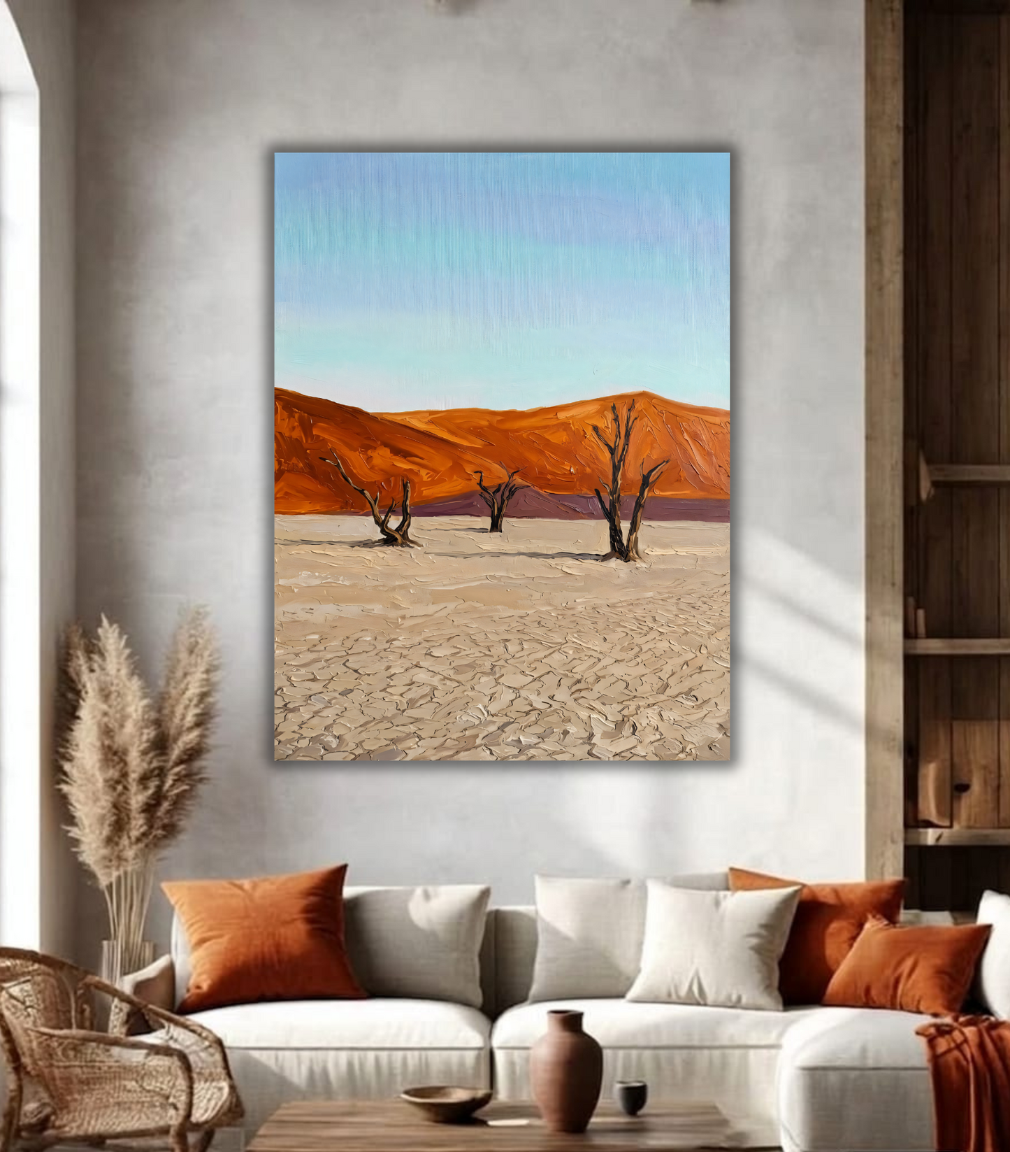 Deadvlei Echoes: High-Texture Namib Desert Abstract Landscape Canvas Print