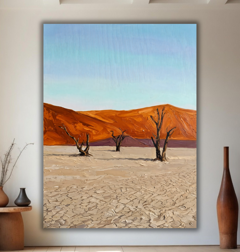 Deadvlei Echoes: High-Texture Namib Desert Abstract Landscape Canvas Print
