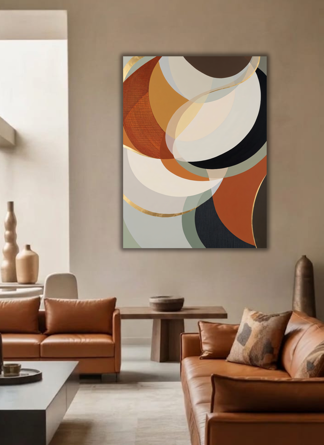 Orbital Harmony: Mid-Century Modern Overlapping Geometric Canvas Art Print
