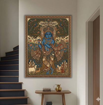 Vrindavan Symphony: Traditional Pichwai-Inspired Lord Krishna Canvas Art Print