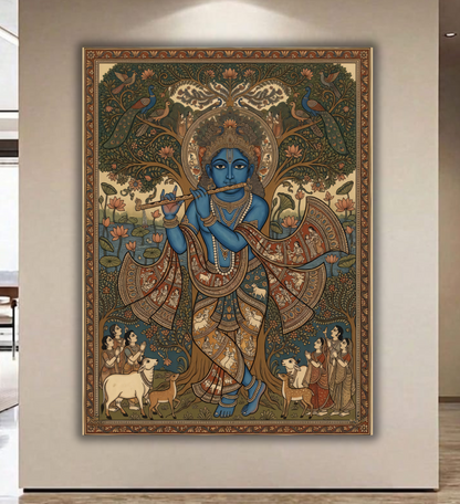 Vrindavan Symphony: Traditional Pichwai-Inspired Lord Krishna Canvas Art Print
