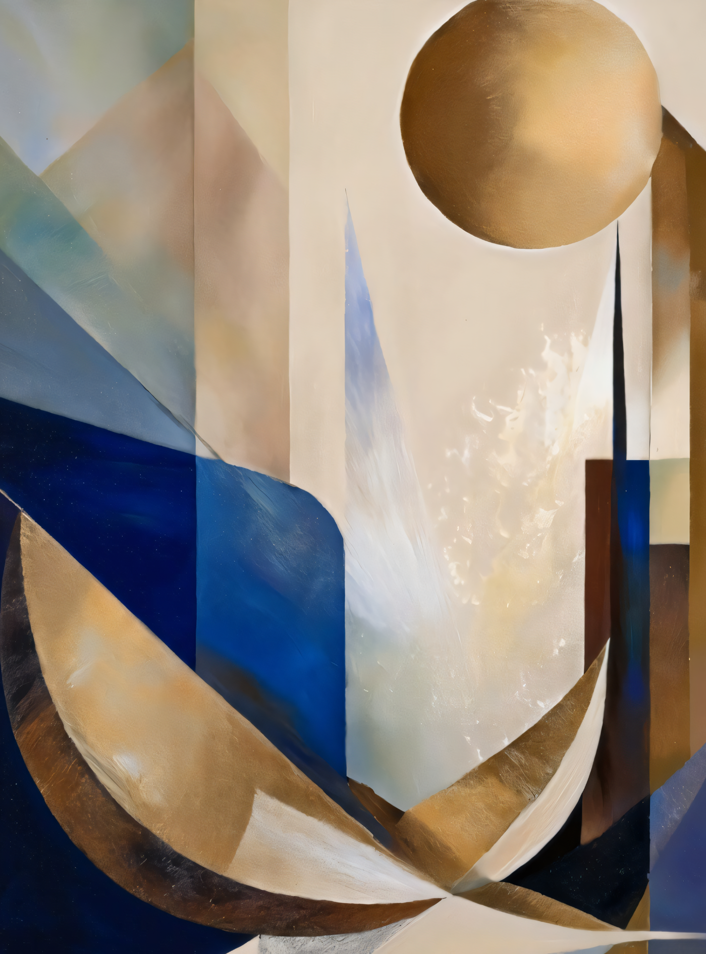 Celestial Voyage: Mid-Century Modern Blue and Gold Geometric Canvas Art Print